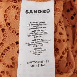 Pre Owned Sandro Apricot Orange  Broderie Anglaise Cotton Blend Puff Sleeves Blouse XL