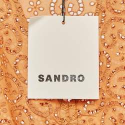 Pre Owned Sandro Apricot Orange  Broderie Anglaise Cotton Blend Puff Sleeves Blouse XL