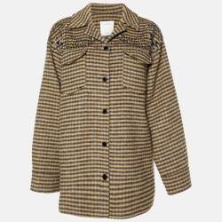Sandro Orange Checked Wool Embellished Brodan Coat S