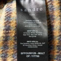 Sandro Orange Checked Wool Embellished Brodan Coat S