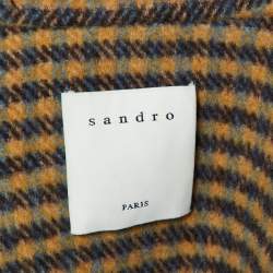 Sandro Orange Checked Wool Embellished Brodan Coat S