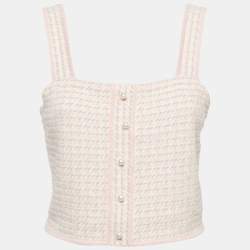 Pre Owned Sandro Pink Patterned Knit Sleeveless Crop Top M