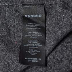 Pre Owned Sandro Grey Rib Knit Buttoned Ruche Detail Midi Dress XL