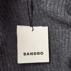 Pre Owned Sandro Grey Rib Knit Buttoned Ruche Detail Midi Dress XL