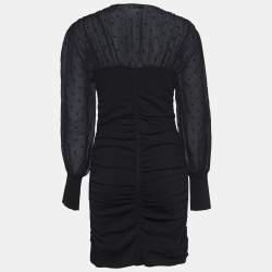Pre Owned Sandro Black Organza and Rib Knit Ruched Bustier Effect Mini Dress M