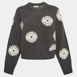 Sandro Grey Floral Intarsia Knit Sweater L