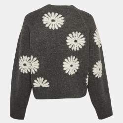 Sandro Grey Floral Intarsia Knit Sweater L