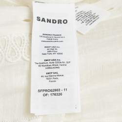 Sandro Ivory White Lace Trim Linen Button Front Midi Dress L