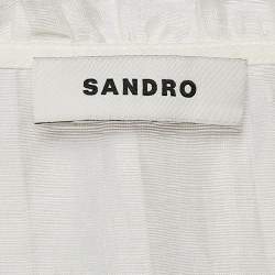 Sandro Ivory White Lace Trim Linen Button Front Midi Dress L