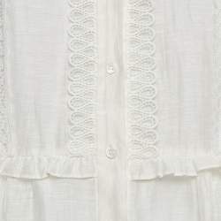 Sandro Ivory White Lace Trim Linen Button Front Midi Dress L