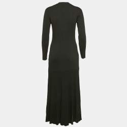 Sandro Black Rib Knit Button Front Full Sleeve Midi Dress L