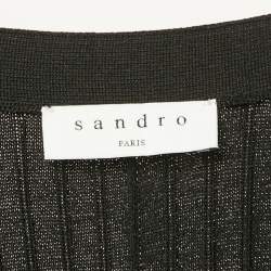 Sandro Black Rib Knit Button Front Full Sleeve Midi Dress L
