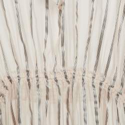 Pre Owned Sandro Pink Stripe Silk Ruffled Midi Dress L