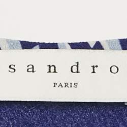 Sandro Blue Lightning Bolt Print Crepe Cold-Shoulder Midi Dress M
