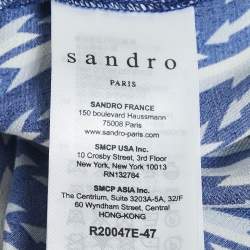 Sandro Blue Lighting Print Crepe Ruffled Cold Shoulder Midi Dress L