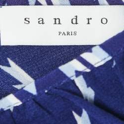 Sandro Blue Lighting Print Crepe Ruffled Cold Shoulder Midi Dress L