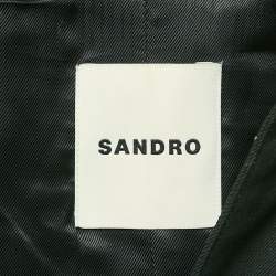Sandro Black Gabardine and Plisse Long Coat M