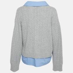 Sandro Grey Cable Knit and Cotton Sweater XL