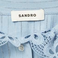Sandro Blue Striped Linen Blend Lace Collar Tim Top L