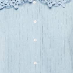 Sandro Blue Striped Linen Blend Lace Collar Tim Top L