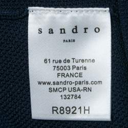 Pre Owned Sandro Navy Blue Knit Striped Band Dettail Mini Dress M