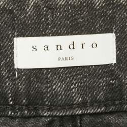 Pre Owned Sandro Black Denim Stud Detail Belted Mini Skirt S
