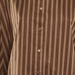 Pre Owned Sandro Brown Striped Embellished Cotton Shirt & Pants Set XL