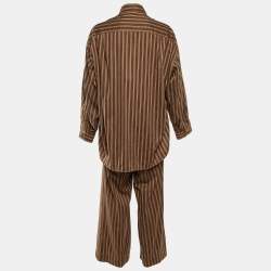 Pre Owned Sandro Brown Striped Embellished Cotton Shirt & Pants Set XL