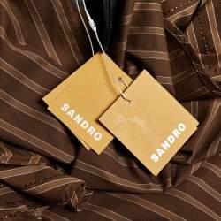 Pre Owned Sandro Brown Striped Embellished Cotton Shirt & Pants Set XL