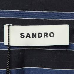 Pre Owned Sandro Midnight Blue Stripe Cotton Rhinestone Embellished Shirt and Pants Set XL