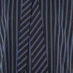 Pre Owned Sandro Midnight Blue Stripe Cotton Rhinestone Embellished Shirt and Pants Set XL