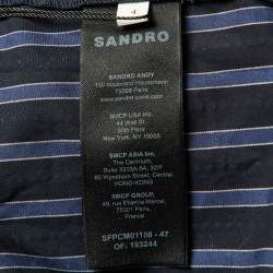 Pre Owned Sandro Midnight Blue Stripe Cotton Rhinestone Embellished Shirt and Pants Set XL