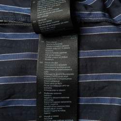 Pre Owned Sandro Midnight Blue Stripe Cotton Rhinestone Embellished Shirt and Pants Set XL