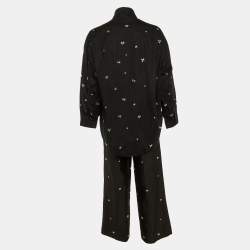 Pre Owned Sandro Black Cotton & Faille Rhinestone Embellished Shirt & Trousers Set S/M