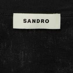 Pre Owned Sandro Black Cotton & Faille Rhinestone Embellished Shirt & Trousers Set S/M