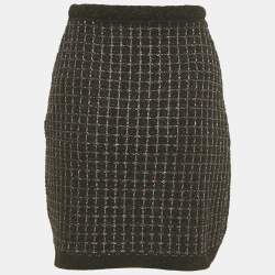 Pre Owned Sandro Black Velvet and Lurex Tweed Mini Skirt M