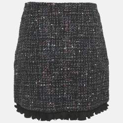 Pre Owned Sandro Black Lurex Tweed Frill Trim Mini Skirt S