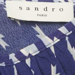 Pre Owned Sandro Blue Lightning Bolt Print Crepe Cold Shoulder Midi Dress S 