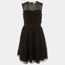 Pre Owned Sandro Black Silk Chiffon Ruffled Mini Dress M