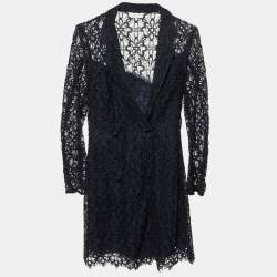 Pre Owned Sandro Navy Blue Lace Nanie Coat Mini Dress S