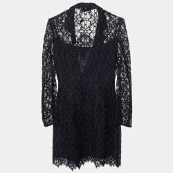 Pre Owned Sandro Navy Blue Lace Nanie Coat Mini Dress S