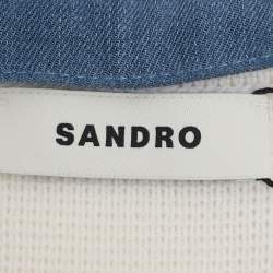 مملوكة مسبقًا Sandro Cream/Blue Knit Wool Button Front Sweater M