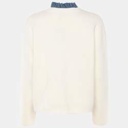 مملوكة مسبقًا Sandro Cream/Blue Knit Wool Button Front Sweater M