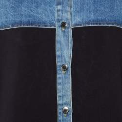 Pre Owned جاكيت ساندرو أزرق دنيم وحياكة غونيل بأزرار أمامية مقاس كبير