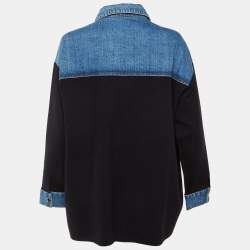 Pre Owned جاكيت ساندرو أزرق دنيم وحياكة غونيل بأزرار أمامية مقاس كبير