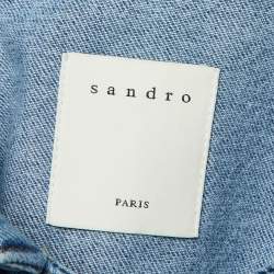 Pre Owned جاكيت ساندرو أزرق دنيم وحياكة غونيل بأزرار أمامية مقاس كبير