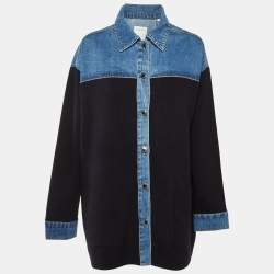 Pre Owned Sandro Blue Denim & Knit Gwenaelle Button Front Jacket L