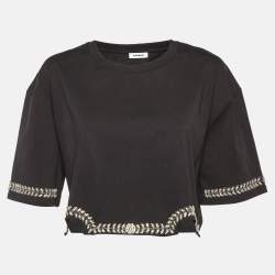Pre Owned Sandro Black Cotton Rhinestone Embellished Larry Crop Top M