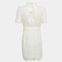 Pre Owned Sandro Off-White Floral Guipure Lace Mini Dress L