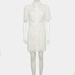 Pre Owned Sandro Off-White Floral Guipure Lace Mini Dress L
